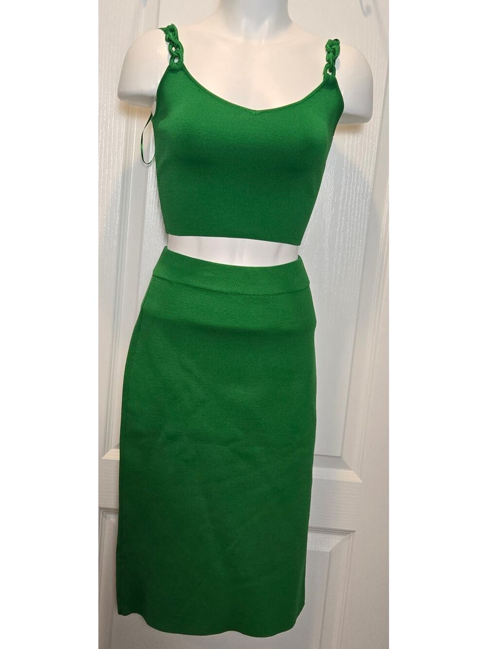 House of Harlow 1960 Emerald Green Knit Crop Top & Midi Skirt Set